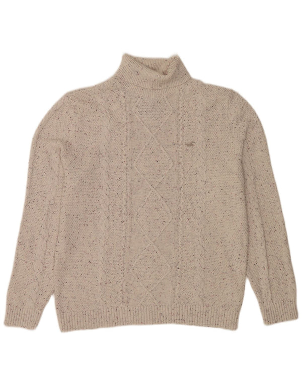 Hollister Mens Roll Neck Jumper Sweater XL Off White Flecked Cotton