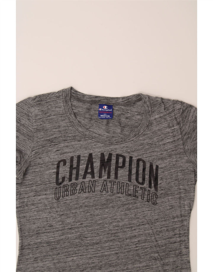 CHAMPION Womens Graphic T-Shirt Top UK 14 Medium Grey Flecked Vintage Champion and Second-Hand Champion from Messina Hembry 