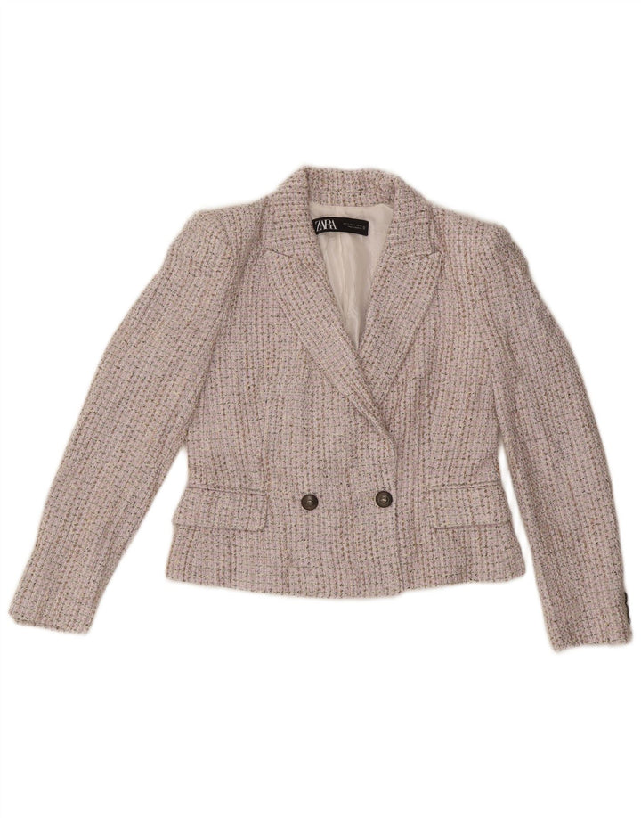 Zara ženski sako s dvostrukim kopčanjem UK 10 Small Beige Flected
