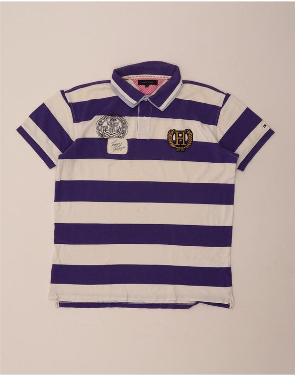 Tommy Hilfiger Mens Graphic Rugby Polo Shirt 2XL Purple Striped Cotton