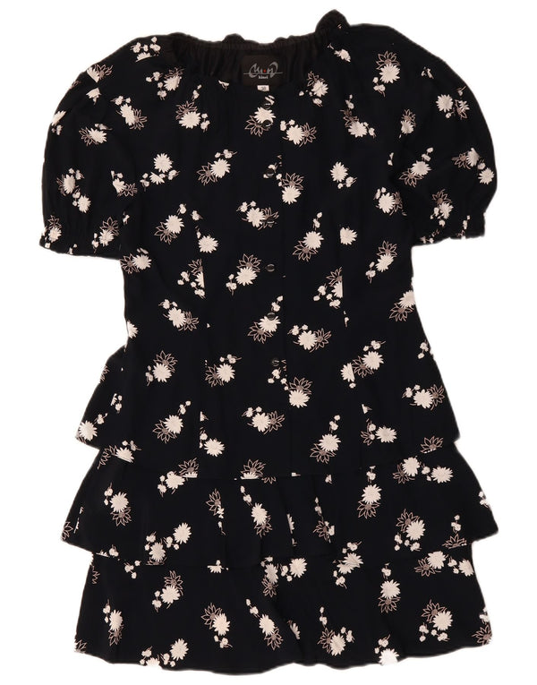 VINTAGE ženska haljina s peplumom EU 38 Srednje tamnoplava cvjetna viskoza