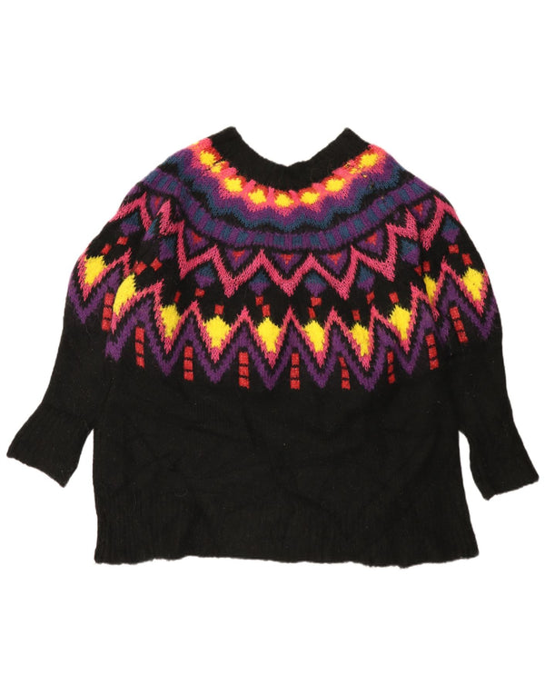 Zara ženski pulover s veznim izrezom UK 16 Large Black Fair Isle