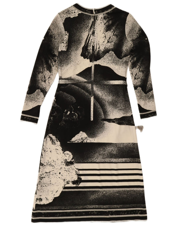 Antonette ženska maksi haljina dugih rukava s apstraktnim uzorkom UK 10 Mala crna