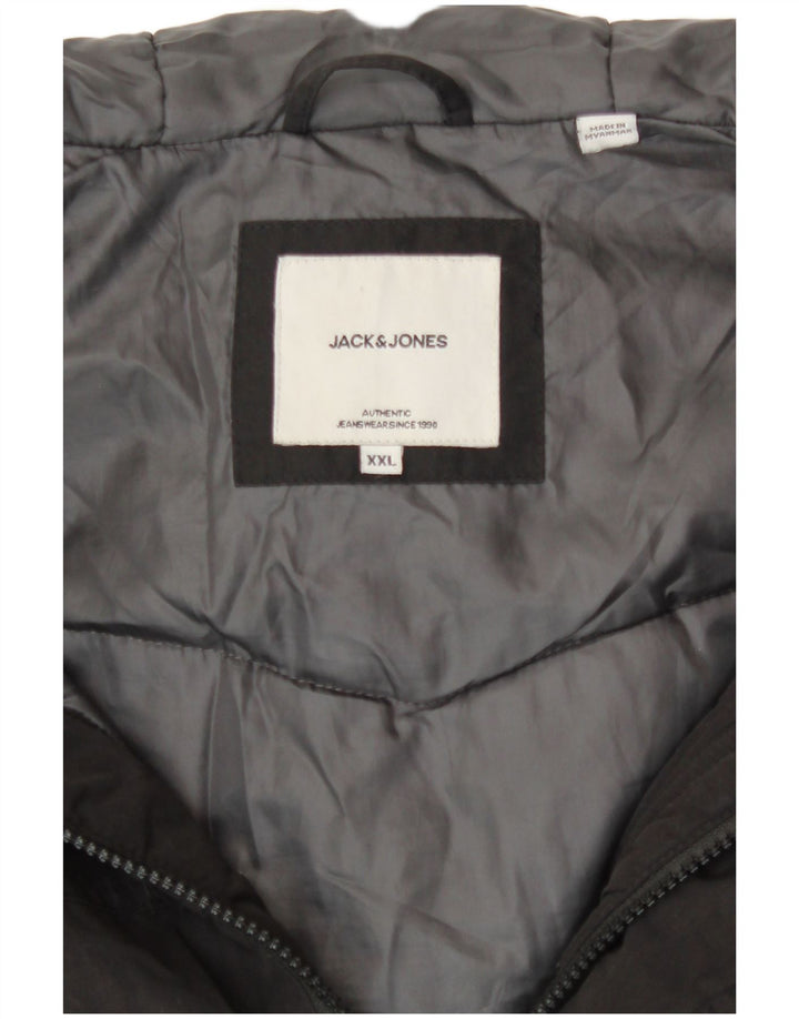 JACK & JONES Mens Hooded Windbreaker Jacket UK 44 2XL Black Polyester