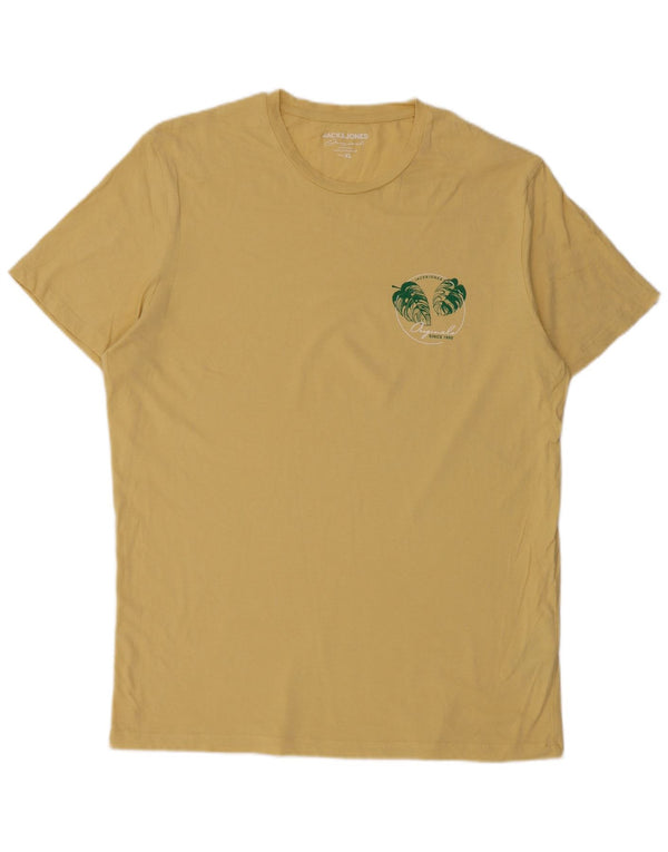 Jack & Jones Mens T-Shirt Top XL Yellow Floral Cotton
