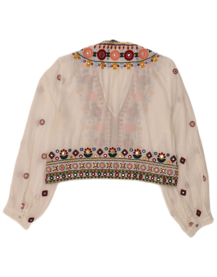Prozirna ženska bluza Zara Crop UK 14 Srednje bijela cvjetna