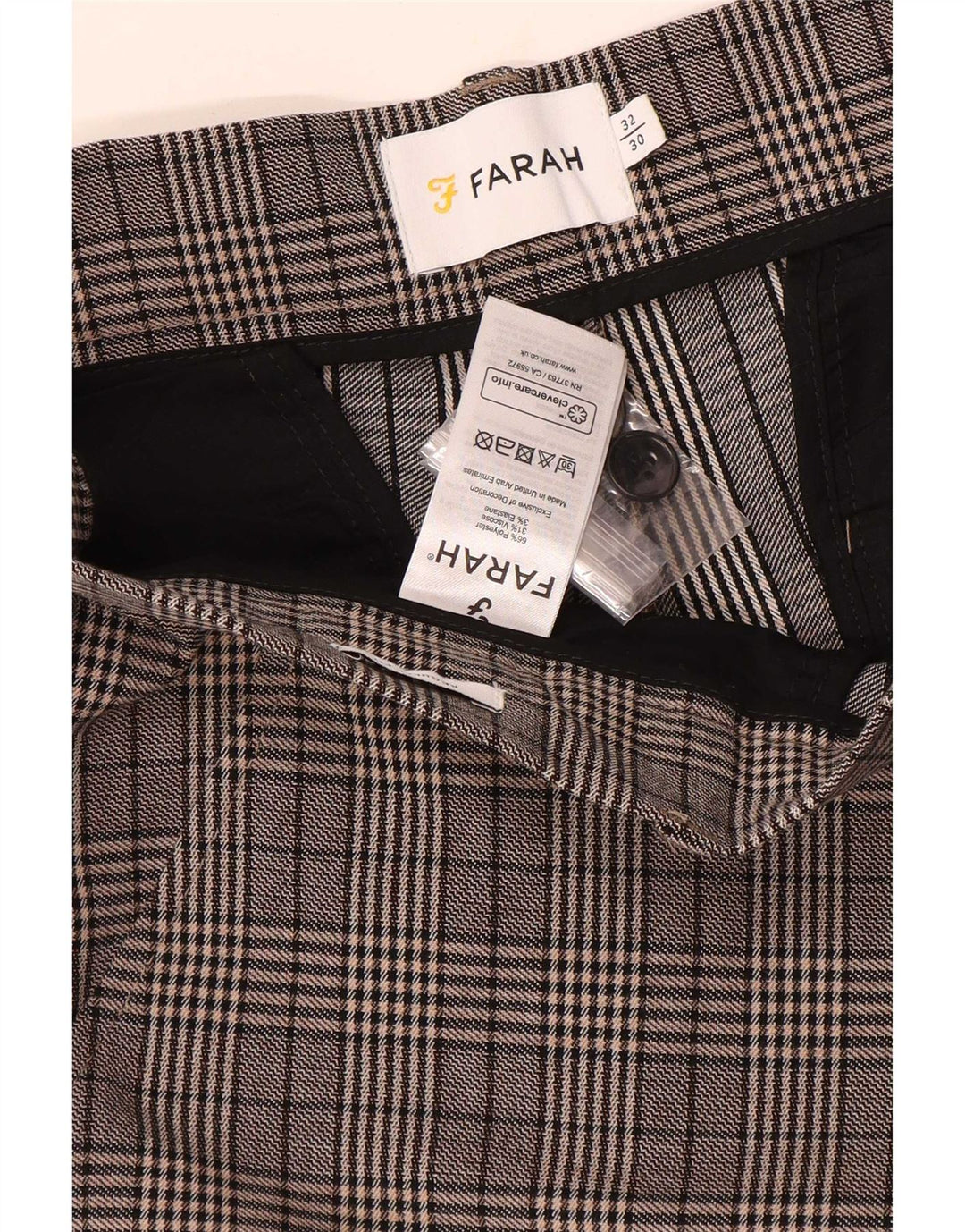 Farah muške uske chino hlače W32 L30 sivi karirani poliester
