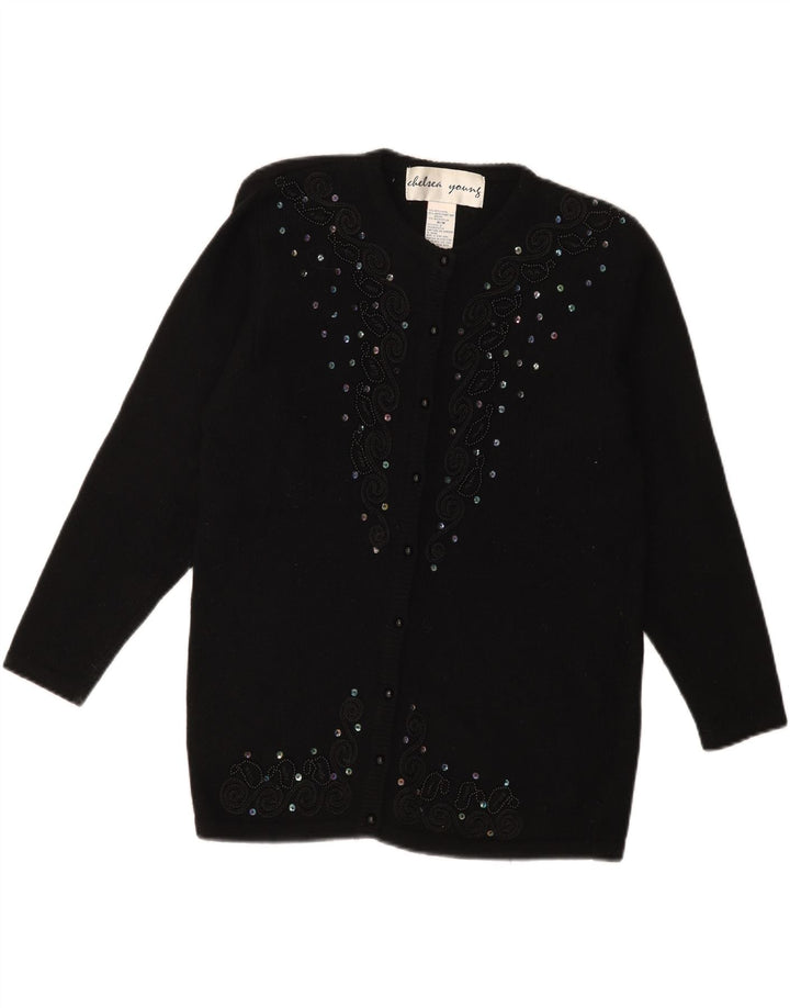 CHELSEA YOUNG Womens Cardigan Sweater UK 14 Medium Black Wool Vintage Chelsea Young and Second-Hand Chelsea Young from Messina Hembry 