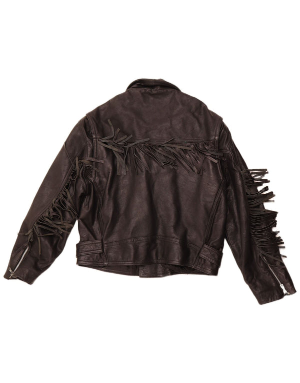 VINTAGE ženska kožna biciklistička jakna UK 14 Srednja crna koža