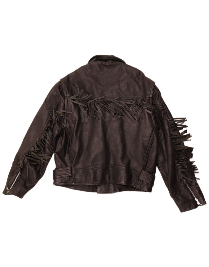 VINTAGE ženska kožna biciklistička jakna UK 14 Srednja crna koža