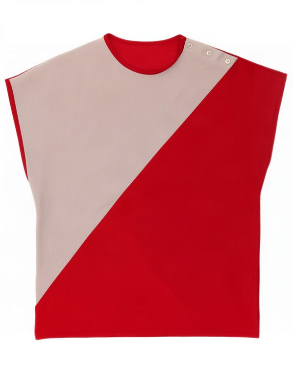 St Michael Womens Loose Fit Blouse Top UK 10 Small Red Colourblock