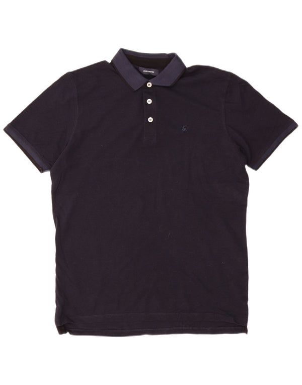 JACK & JONES Mens Polo Shirt XL Navy Blue Cotton