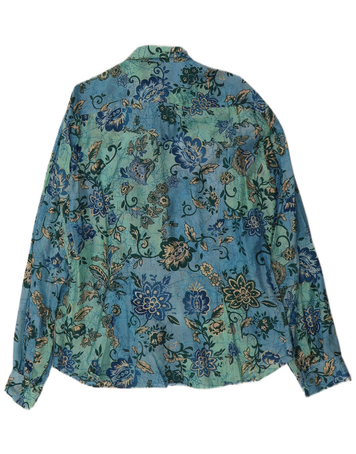 Vintage muška košulja 2XL plava cvjetna svila