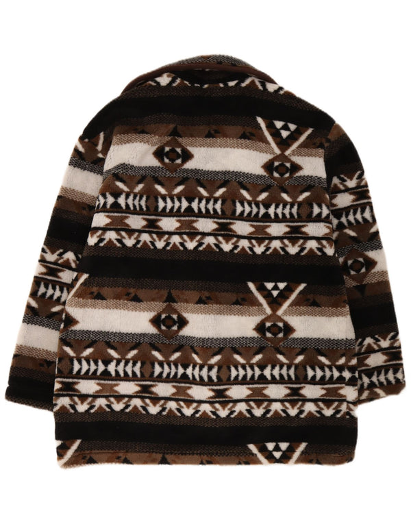 Vintage ženski preveliki pleteni duffle kaput UK 10/12 Small Brown Fair Isle