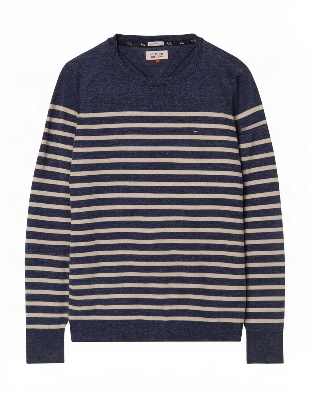 Tommy Hilfiger muški džemper s veznim izrezom srednje tamnoplave pruge