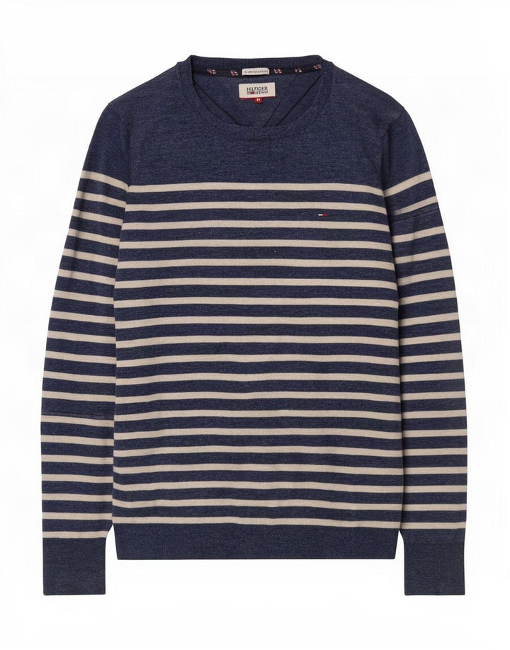 Tommy Hilfiger muški džemper s veznim izrezom srednje tamnoplave pruge