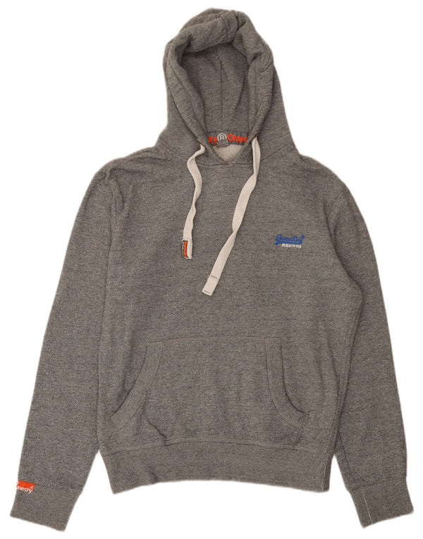 SUPERDRY Mens Hoodie Jumper Medium Grey Flecked Cotton