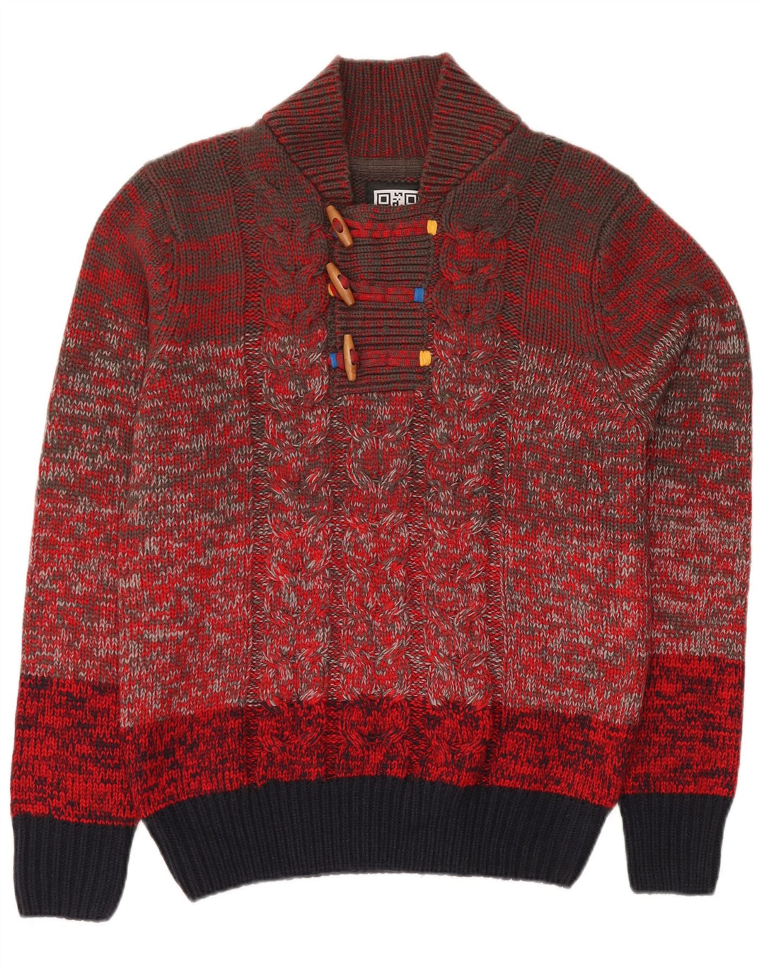 VINTAGE ženski džemper s dugmadima i ovratnikom UK 18 XL Red Colourblock