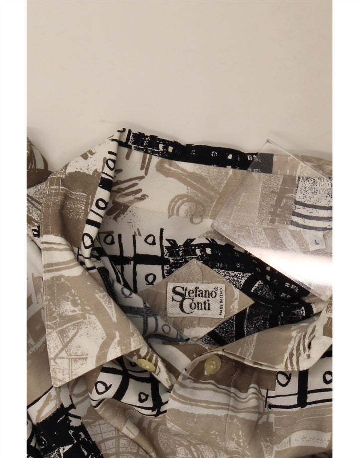 Vintage muška košulja kratkih rukava, veliki bež patchwork