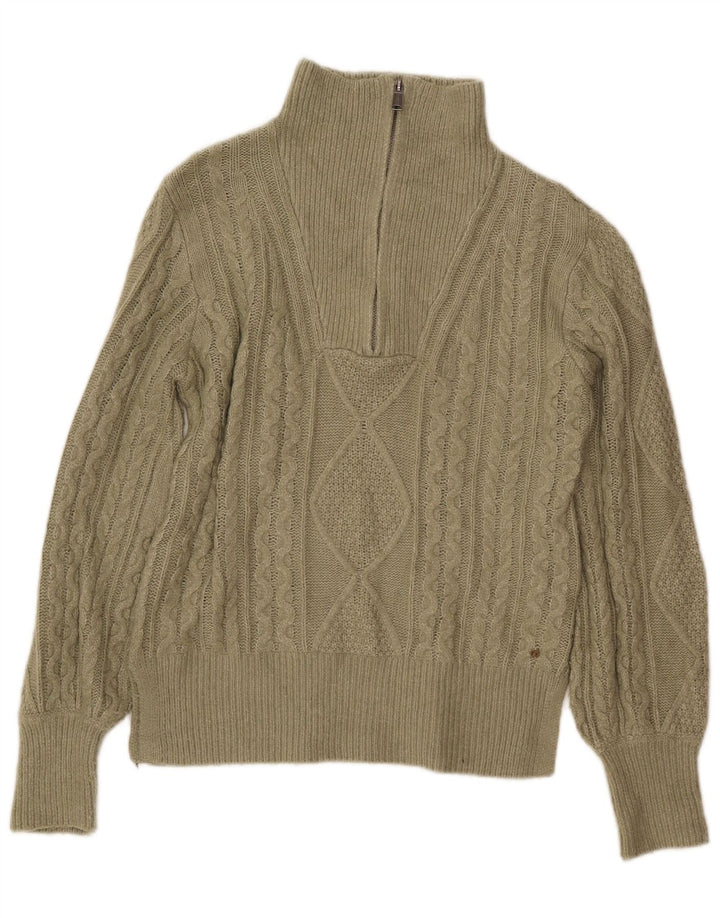 FAT FACE Ženski džemper s izrezom s patentnim zatvaračem UK 8 Small kaki Argyle/Diamond