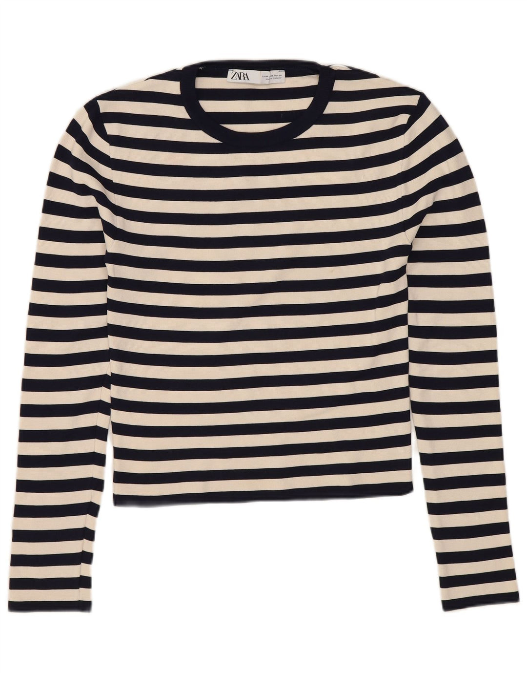 ZARA ženski kratki rukav dugih rukava UK 12 Medium tamnoplavi prugasti poliamid