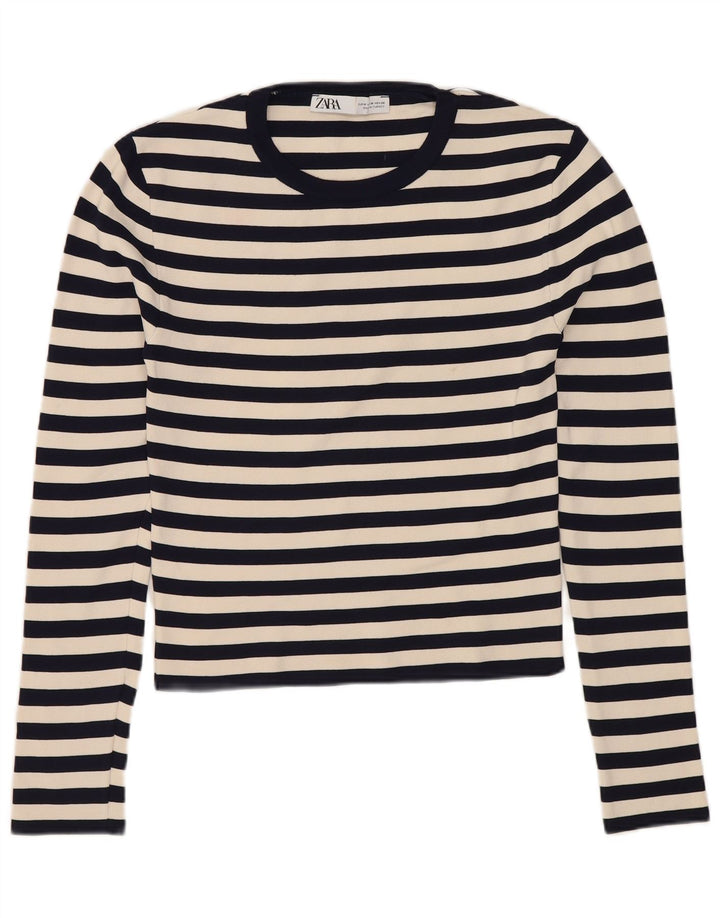 ZARA ženski kratki rukav dugih rukava UK 12 Medium tamnoplavi prugasti poliamid