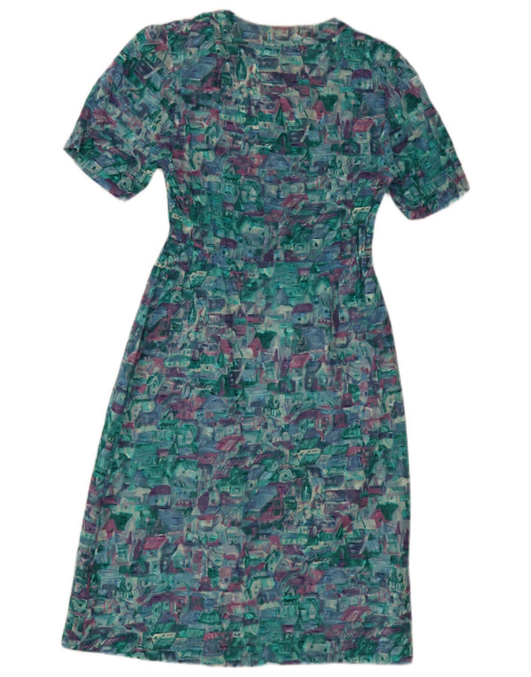 Vintage ženska haljina A-kroja s apstraktnim uzorkom UK 12 srednje plava