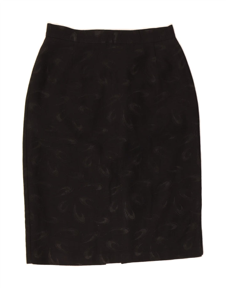 VINTAGE Womens Abstract Pattern Pencil Skirt UK 12 Medium W30  Black Wool Vintage Vintage and Second-Hand Vintage from Messina Hembry 