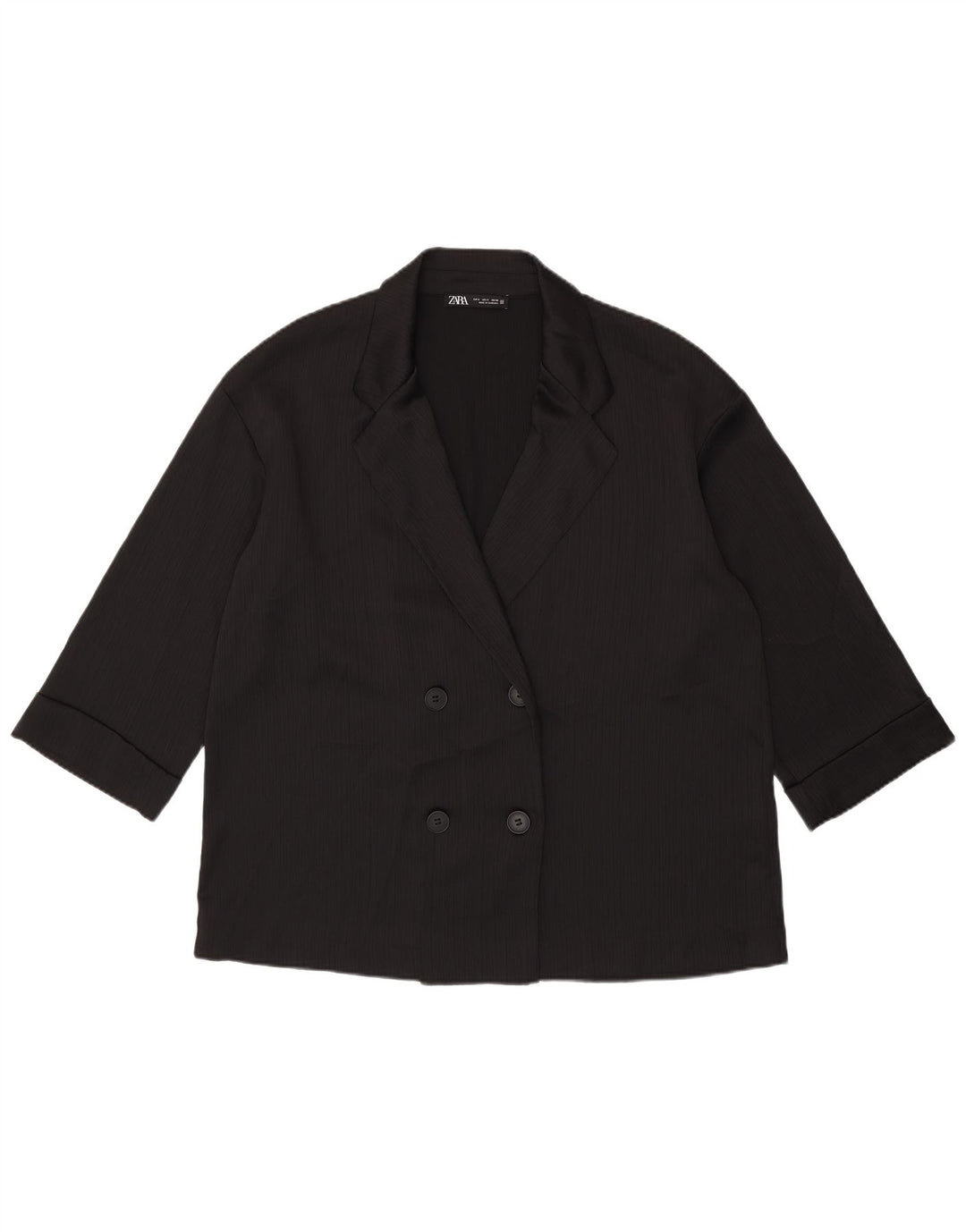 ZARA Womens Oversized 3/4 Sleeve Blazer Jacket UK 10 Small Black
