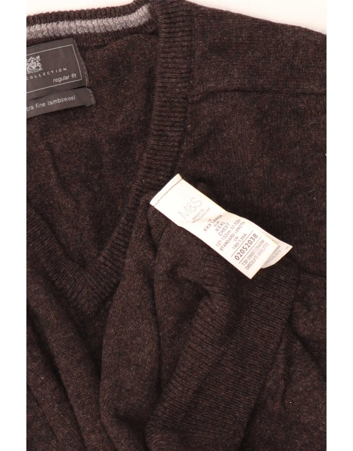 Marks & Spencer muški džemper s V-izrezom 3XL smeđe vunene boje