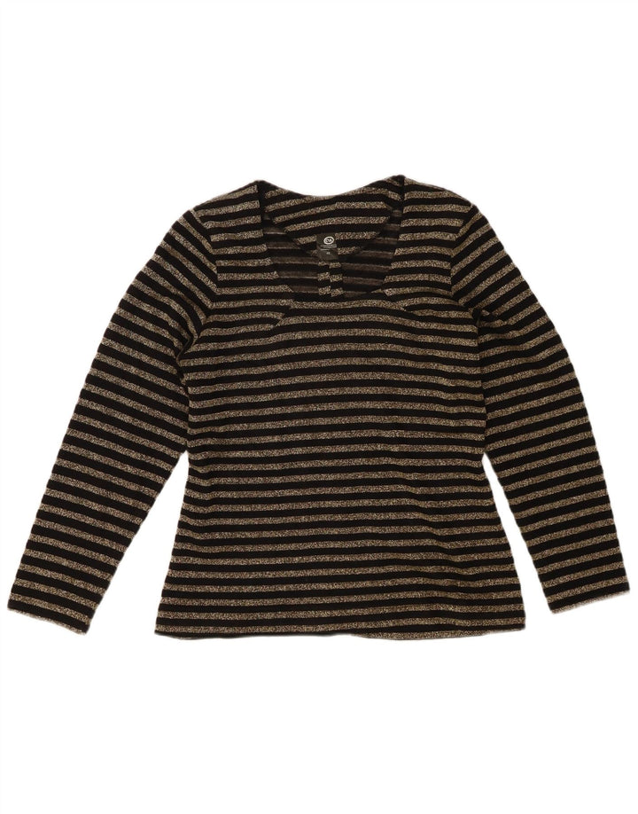 C&A Womens Top Long Sleeve EU 42 Large Gold Striped Cotton