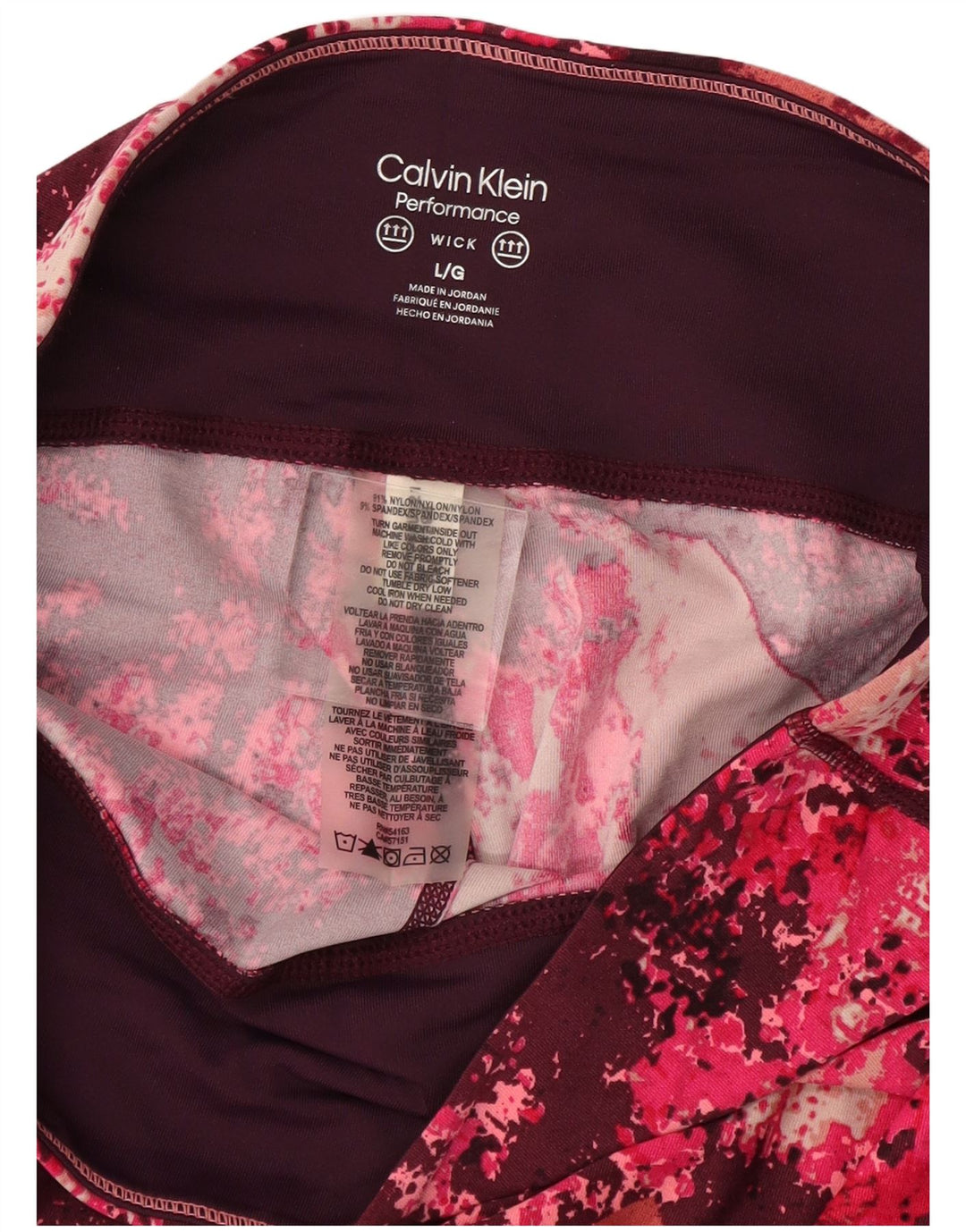 CALVIN KLEIN Ženske tajice s apstraktnim uzorkom UK 14 Large Burgundy najlon