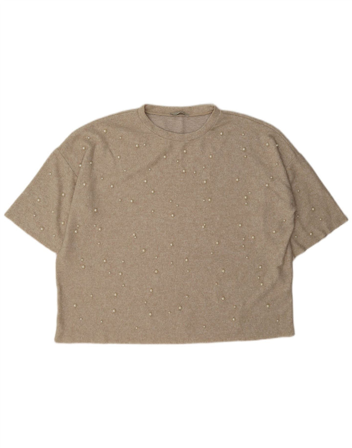 Zara ženska prevelika majica kratkih rukava UK 16 Large Beige Spotted