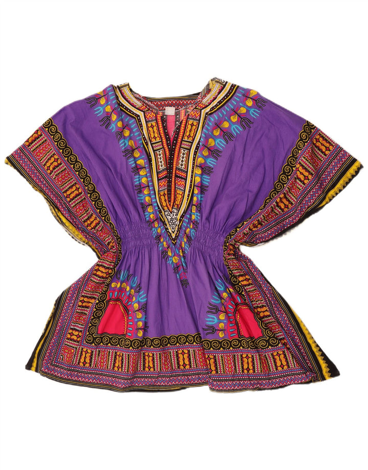 Vintage ženska bluza za plažu Top jedne veličine Ljubičasti geometrijski pamuk