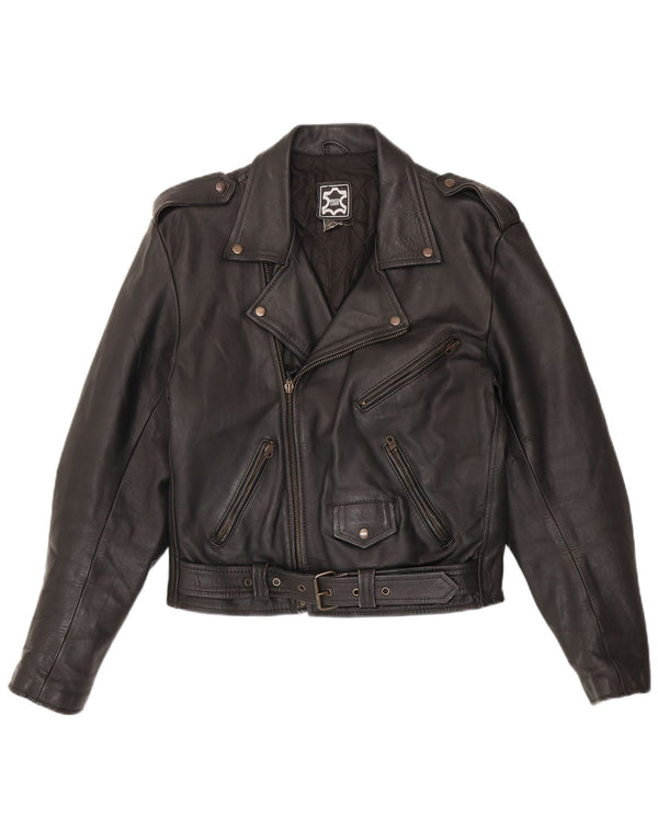 Vintage Mens Military Leather Biker Jacket IT 50 Medium Black