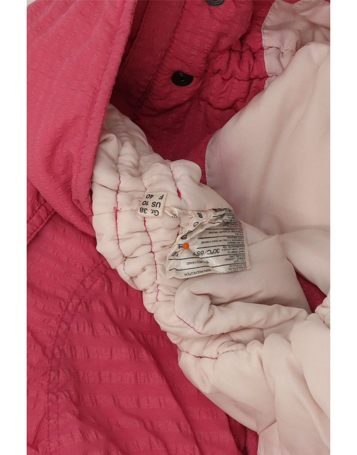 VINTAGE ženska prevelika podstavljena jakna US 10, veliki ružičasti prugasti poliester