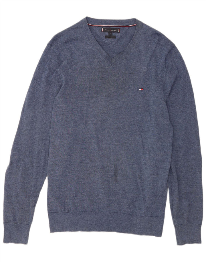 Tommy Hilfiger muški džemper s V-izrezom srednje plave merino vune