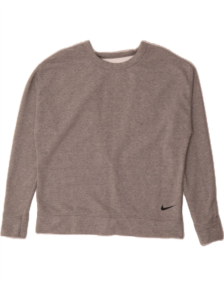 NIKE Womens Dri Fit Oversized Sweatshirt Jumper UK 10 Small Grey Cotton Vintage Nike and Second-Hand Nike from Messina Hembry 