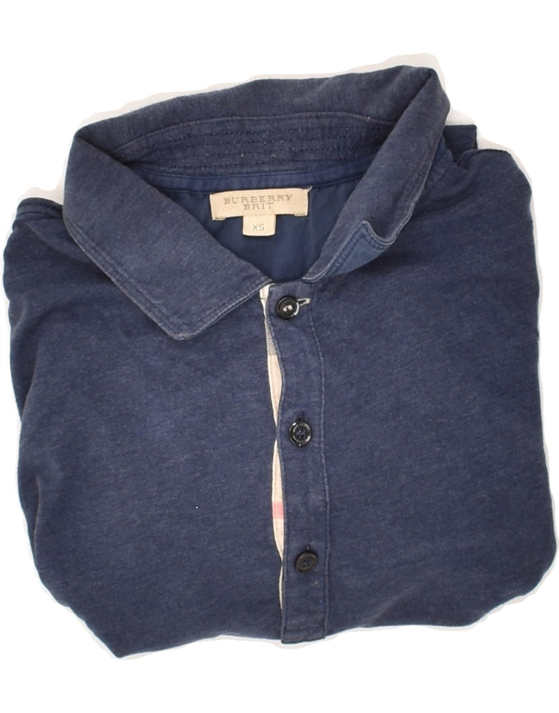 BURBERRY Mens Long Sleeve Polo Shirt XS Navy Blue Cotton Vintage Burberry and Second-Hand Burberry from Messina Hembry 