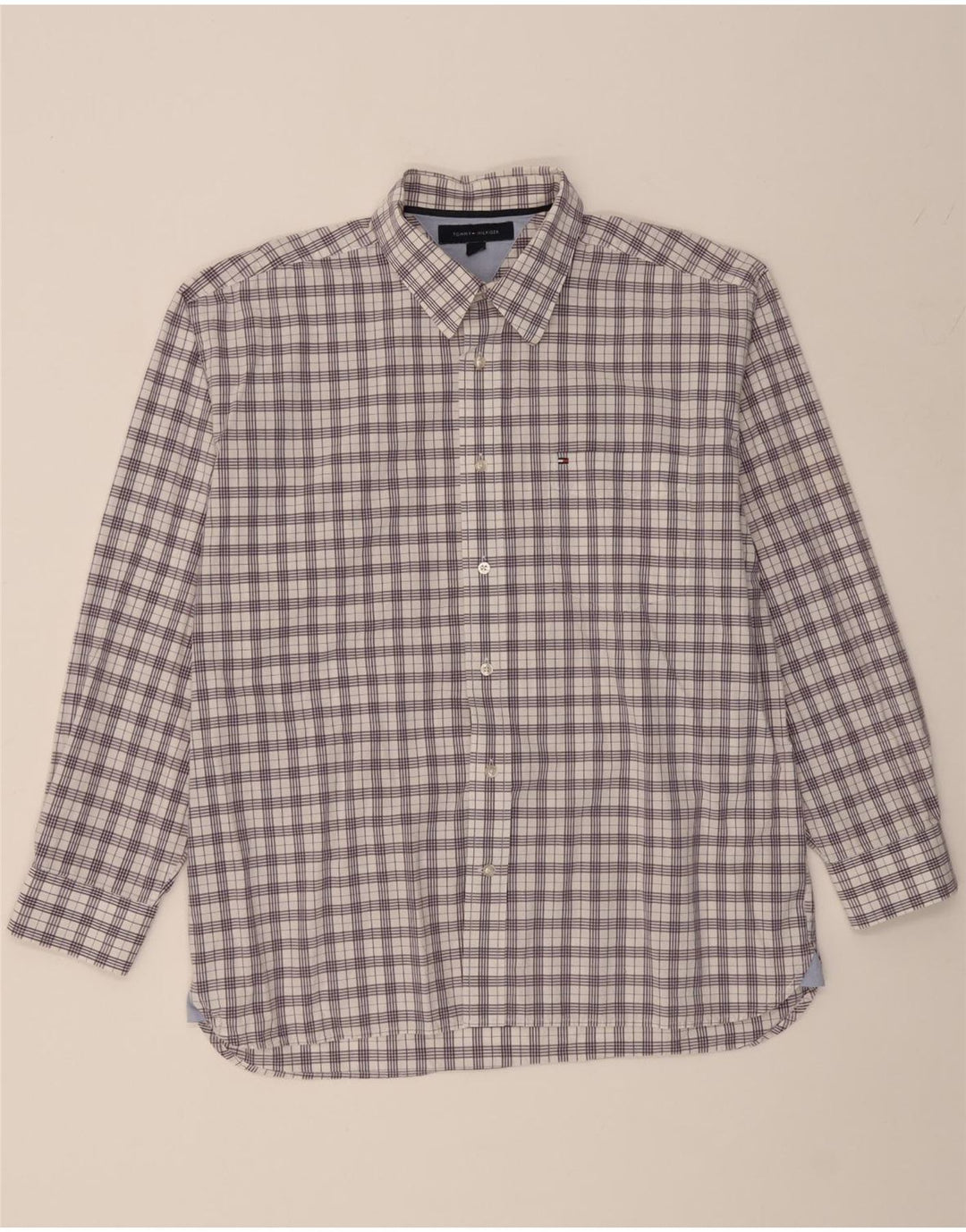 TOMMY HILFIGER Mens Shirt Large Purple Check Cotton Vintage Tommy Hilfiger and Second-Hand Tommy Hilfiger from Messina Hembry 