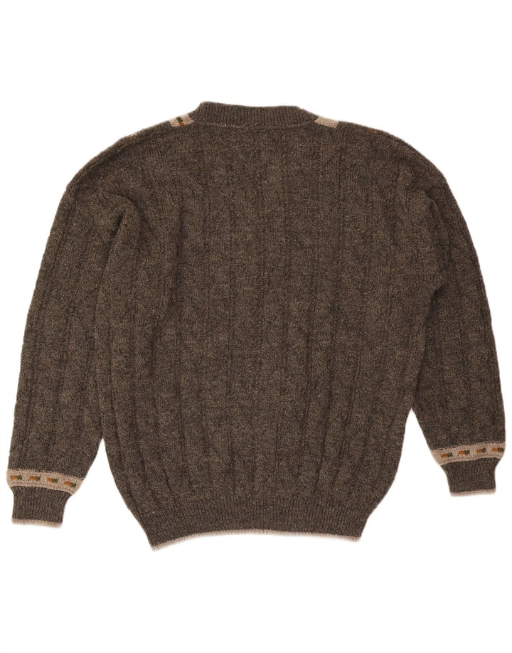 Noba 1950 Muški džemper s V-izrezom IT 52 Veliki kaki geometrijski vuneni