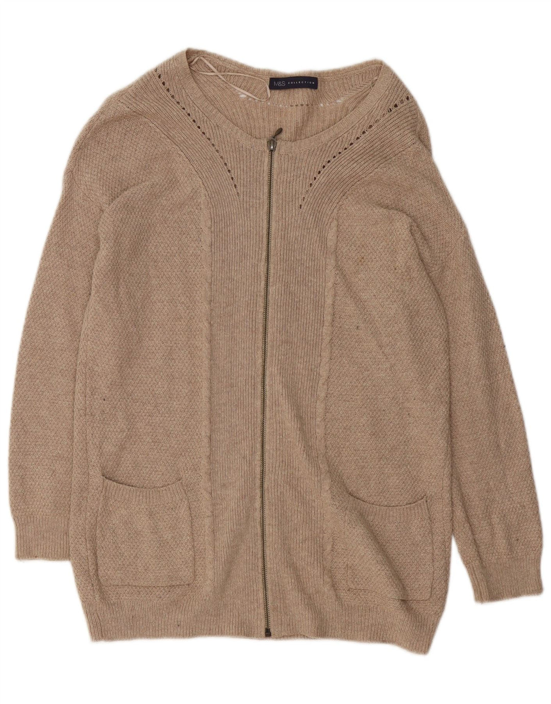 Marks & Spencer ženski prekomjerni dugi kardigan pulover UK 8 Small Beige