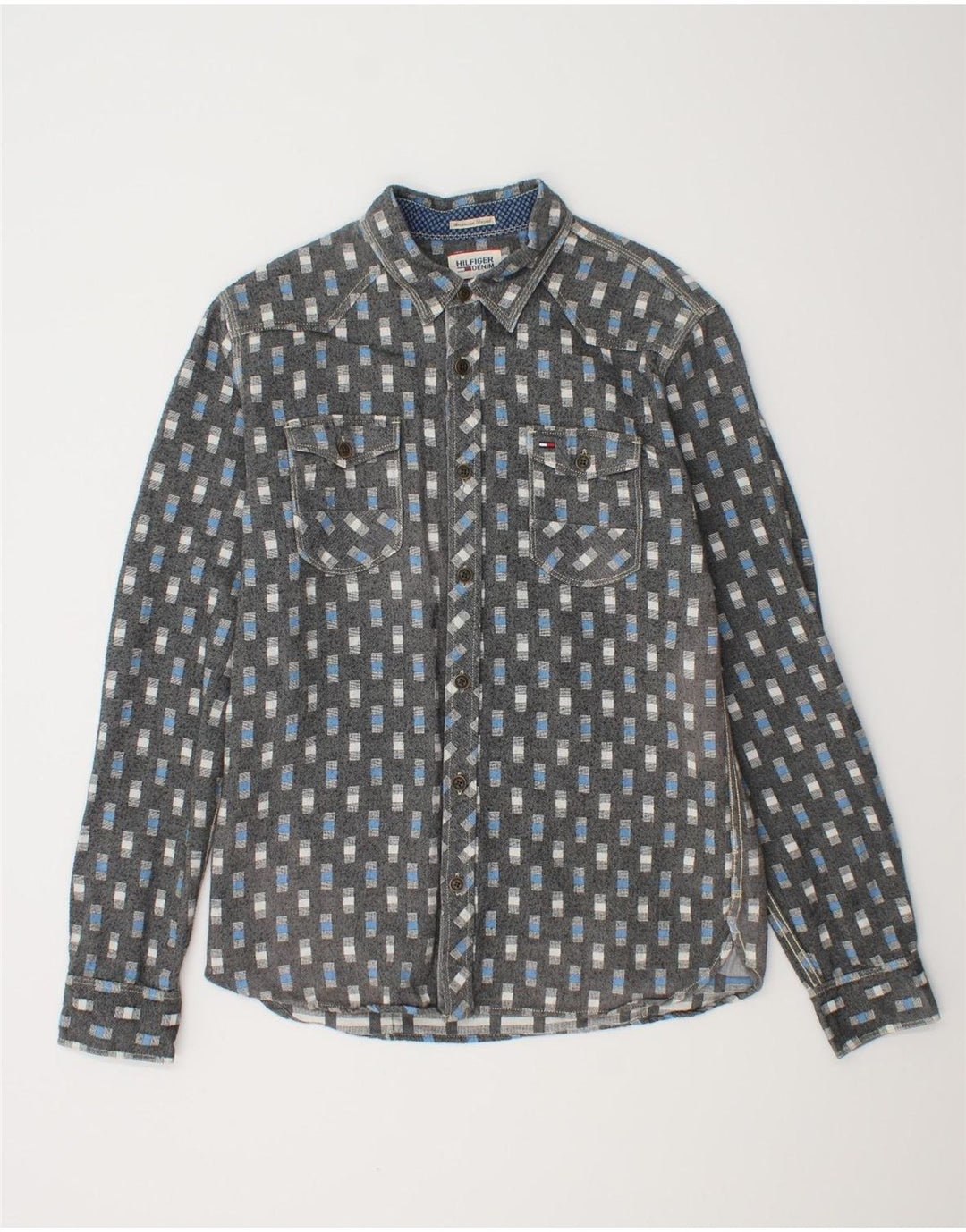 TOMMY HILFIGER Muška košulja Velika siva geometrijska pamuk