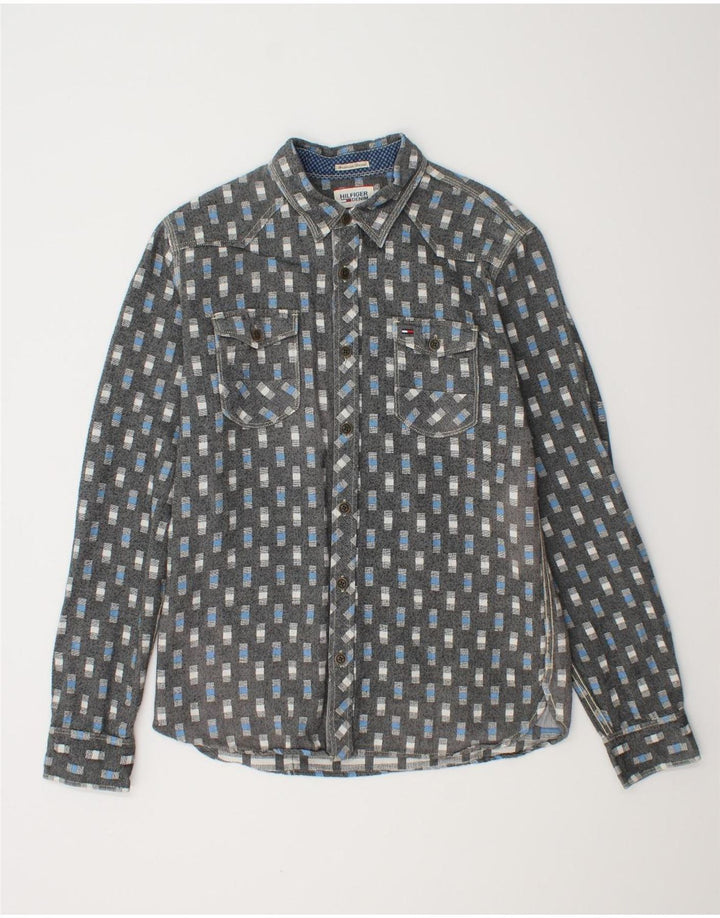 TOMMY HILFIGER Muška košulja Velika siva geometrijska pamuk