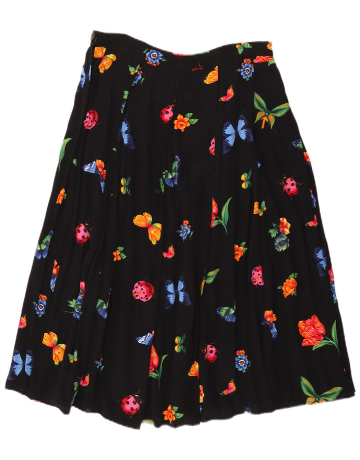 Vintage ženska suknja A-kroja W30 srednje crna cvjetna