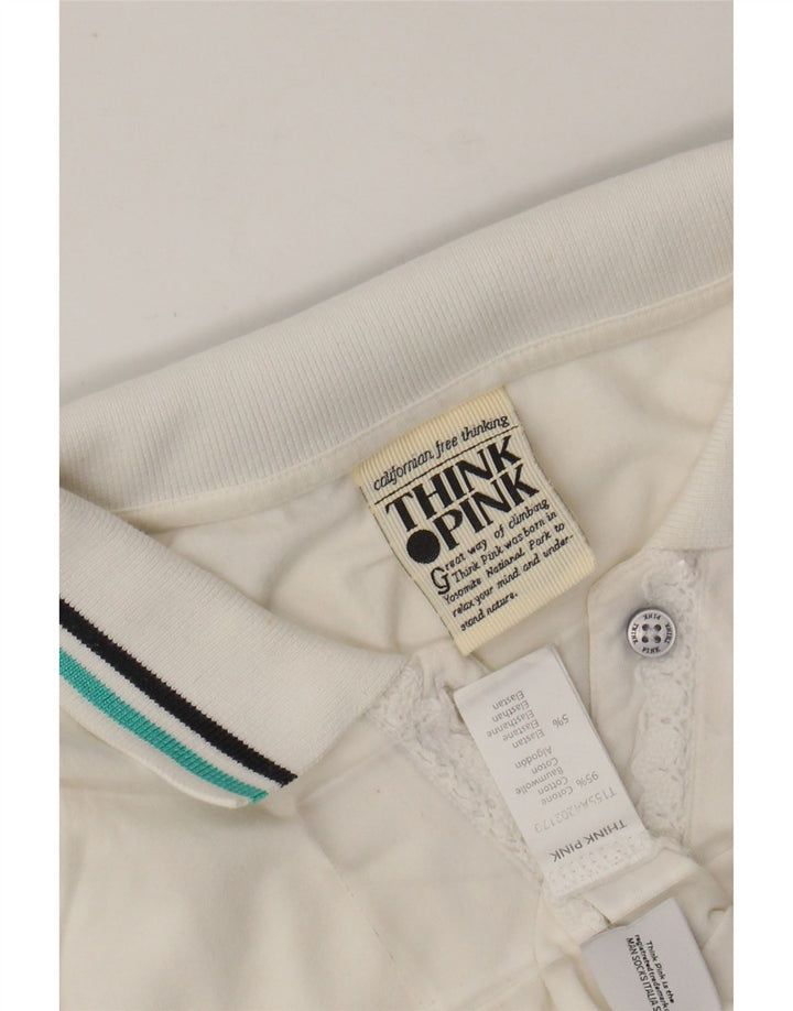 THINK PINK Ženska grafička polo majica UK 8 Mala bijela pamučna