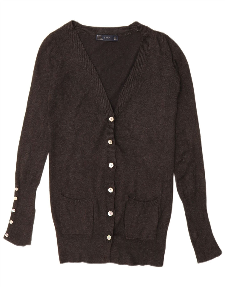 ZARA ženski dugi kardigan pulover UK 10 Small Gray Rayon