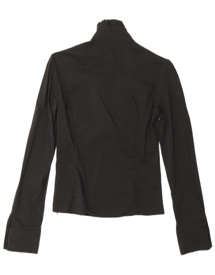 COVERI Ženski gornji dio bluze dugih rukava s volanima UK 10 Mali crni najlon