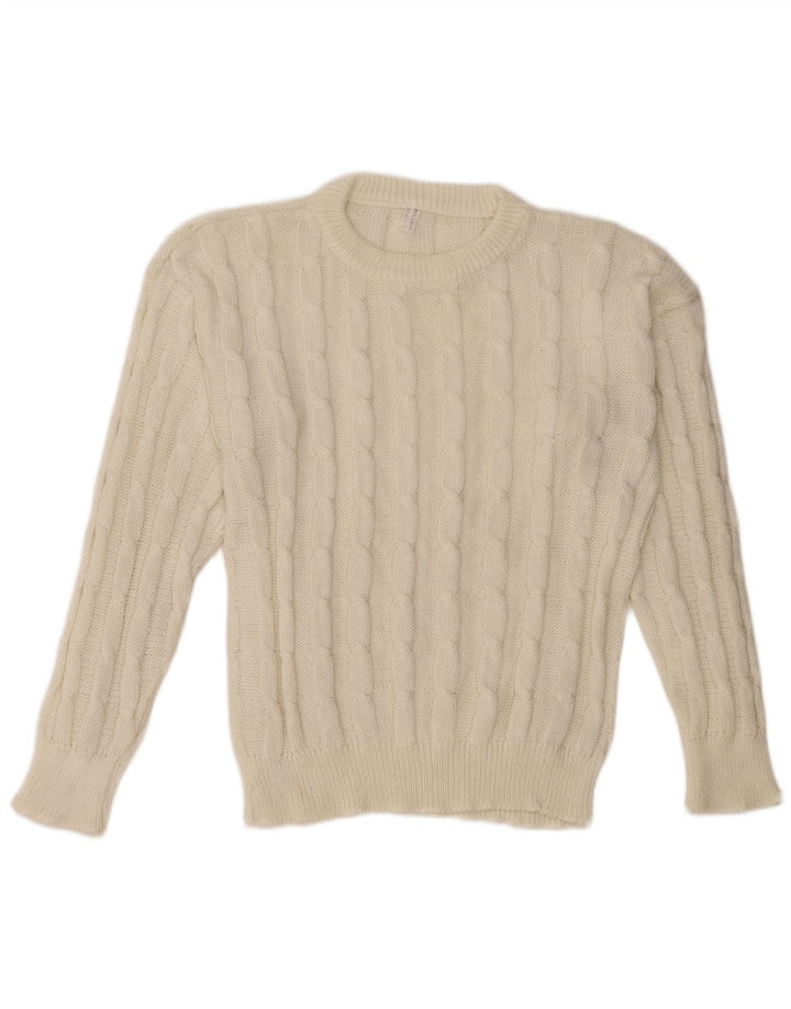 VINTAGE ženski džemper s okruglim izrezom UK 14 srednje bijele vune