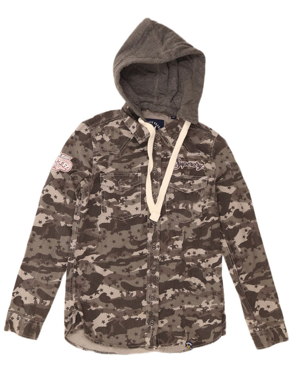 Superdry ženska traper majica s kapuljačom s grafičkim motivima UK 8 Mala siva kamuflažna